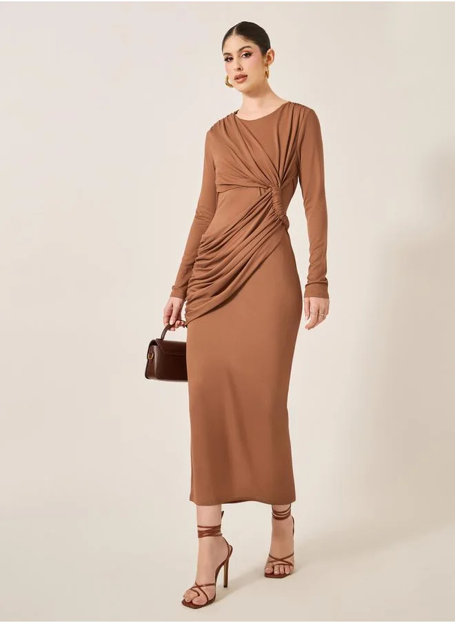 Styli Plain Gathered Detail Sheath Maxi Dress