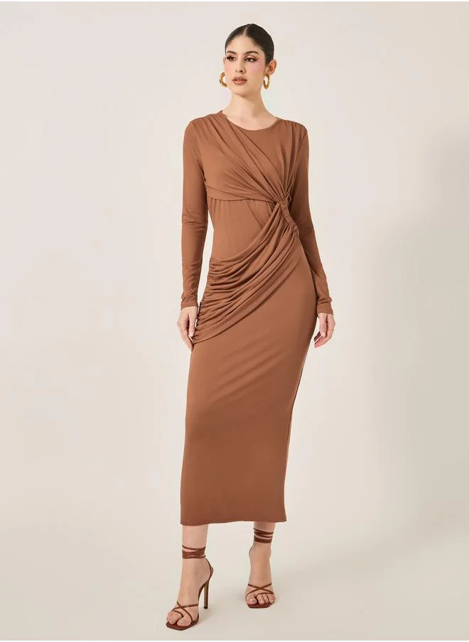 Styli Plain Gathered Detail Sheath Maxi Dress