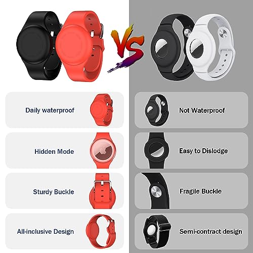 R-fun Waterproof for Air Tag Bracelets [2 Pack] Compatible with Apple Air Tag Finders with Soft Silicone,Anti Lost GPS Item Finders Case Cover,Black/Red - Image 2