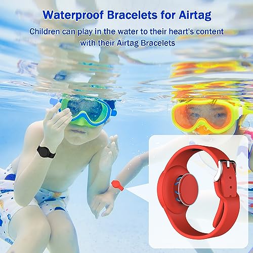 R-fun Waterproof for Air Tag Bracelets [2 Pack] Compatible with Apple Air Tag Finders with Soft Silicone,Anti Lost GPS Item Finders Case Cover,Black/Red - Image 3
