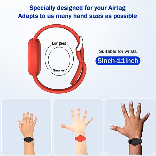 R-fun Waterproof for Air Tag Bracelets [2 Pack] Compatible with Apple Air Tag Finders with Soft Silicone,Anti Lost GPS Item Finders Case Cover,Black/Red - Image 5