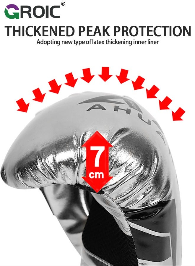 GROIC 12 OZ Boxing Gloves PU Leather, Muay Thai Kickboxing MMA Sparring Training, Advanced TAKKA Closure, Padding, Punch Bags Speed Ball Focus Pads Workout Gloves  - Image 4