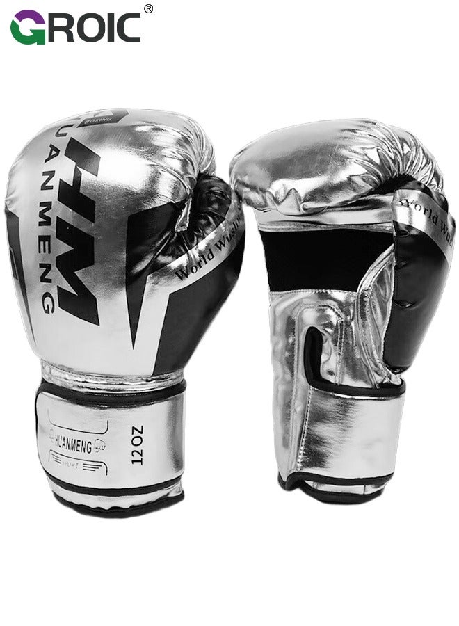 12 OZ Boxing Gloves PU Leather, Muay Thai Kickboxing MMA Sparring Training, Advanced TAKKA Closure, Padding, Punch Bags Speed Ball Focus Pads Workout Gloves