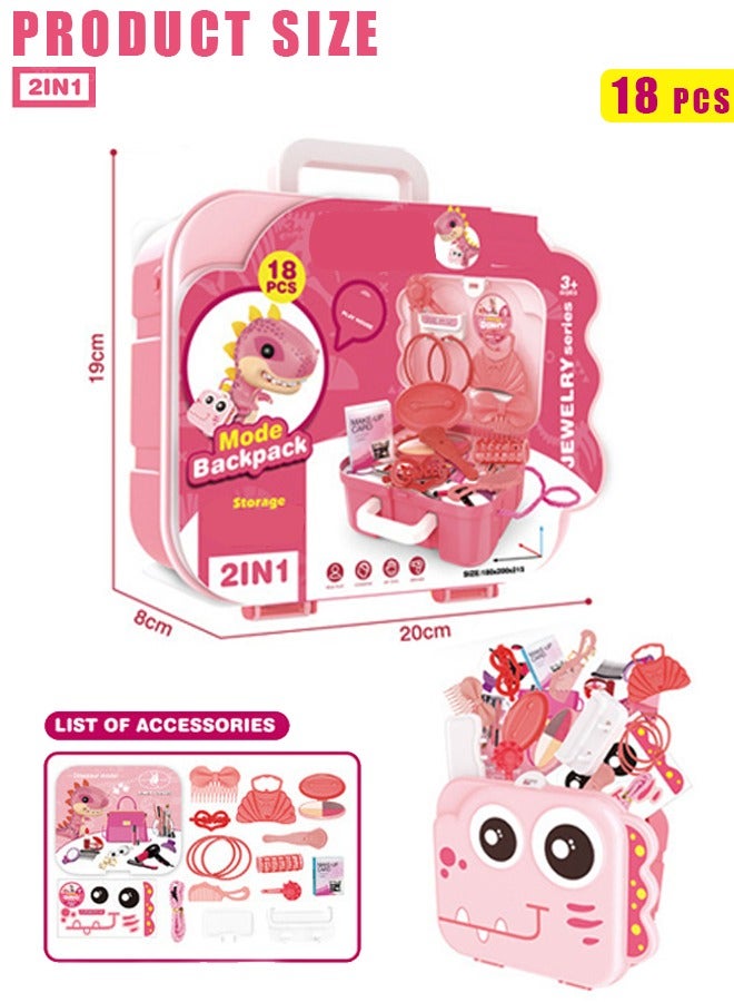 18 piece desktop game set gift, children's beauty game set, princess toy children's makeup game set, portable pretend charm vanity makeup and beauty game set, children's dressing desktop toy for girls over 3 years old, children's role-playing beauty game set gift - Image 2