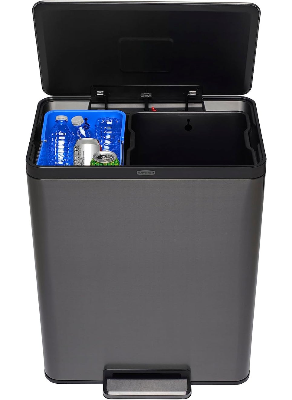 Rubbermaid Rubbermaid Elite Stainless Steel Metal Dual Stream StepOn Trash Can for Waste and Recycling 159 Gallon Charcoal Trash and Recycle Bin Combo for HomeKitchenHotelLobbyOffice  - Image 1