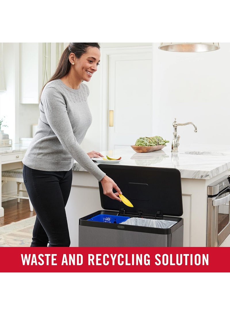 Rubbermaid Rubbermaid Elite Stainless Steel Metal Dual Stream StepOn Trash Can for Waste and Recycling 159 Gallon Charcoal Trash and Recycle Bin Combo for HomeKitchenHotelLobbyOffice  - Image 2
