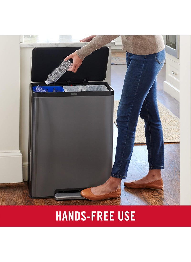 Rubbermaid Rubbermaid Elite Stainless Steel Metal Dual Stream StepOn Trash Can for Waste and Recycling 159 Gallon Charcoal Trash and Recycle Bin Combo for HomeKitchenHotelLobbyOffice  - Image 3