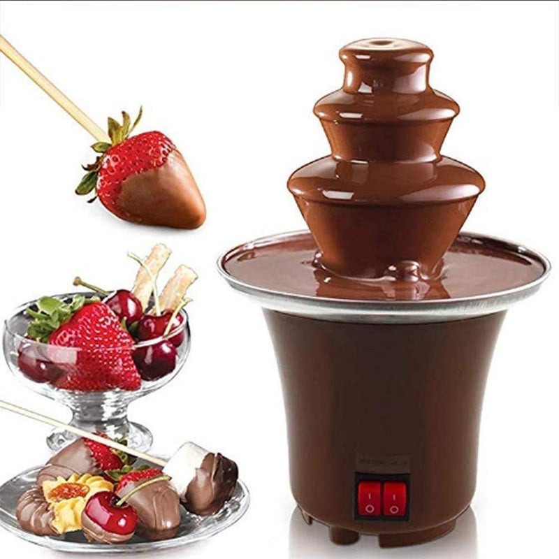 GETZET GETZET Chocolate Fondue Fountain Easy To Assemble 3 Layers Creative Design Electric Mini Chocolate Melt With Heating Machine For Household Birthday Party Home resturant brown Color  - Image 2