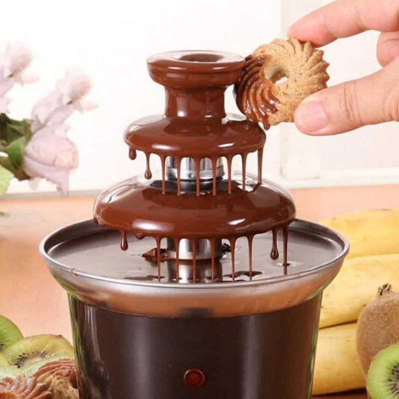 GETZET GETZET Chocolate Fondue Fountain Easy To Assemble 3 Layers Creative Design Electric Mini Chocolate Melt With Heating Machine For Household Birthday Party Home resturant brown Color  - Image 4