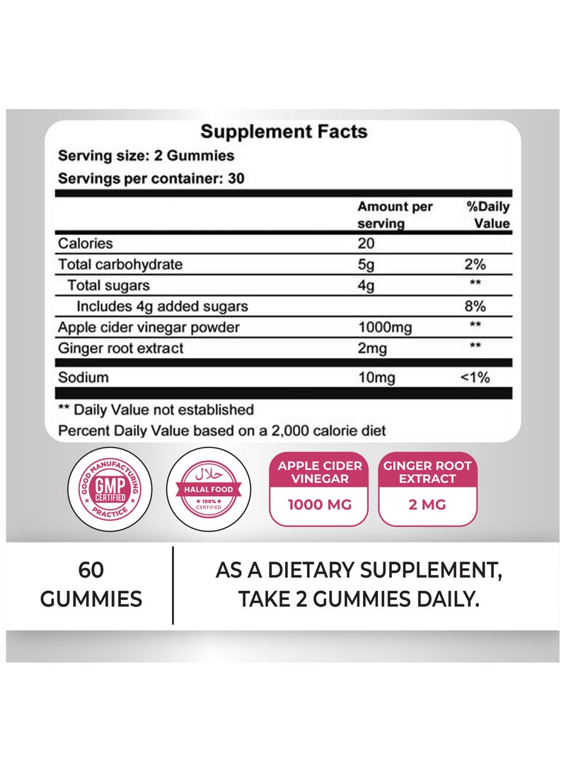 lilfull Apple Cider Vinegar 1000mg - 60 Vegan Gummies with Ginger Root Extract - Image 2