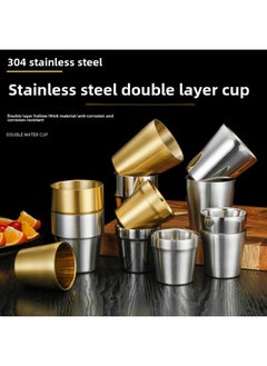 Generic Cross-border Korean-style 304 Stainless Steel Multi-purpose Water Cup Double-layer Insulated Coffee Cup Creative Beer Cup Children's Water Cup-Color:175ml 201 Step Inner Bright Outer Sand-Capacity:175-500ml  - Image 3