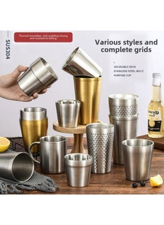 Generic Cross-border Korean-style 304 Stainless Steel Multi-purpose Water Cup Double-layer Insulated Coffee Cup Creative Beer Cup Children's Water Cup-Color:175ml 201 Step Inner Bright Outer Sand-Capacity:175-500ml  - Image 2