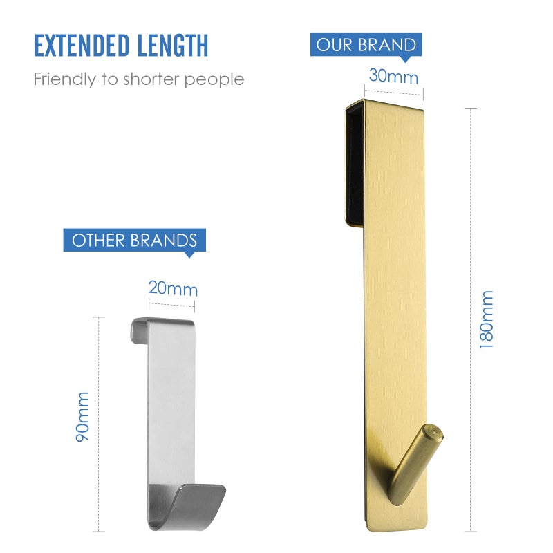 Simtive Extended Shower Door Hooks (7-Inch), Over Door Hooks for Bathroom Frameless Glass Shower Door, Towel Hooks, 2-Pack, Gold - Image 4