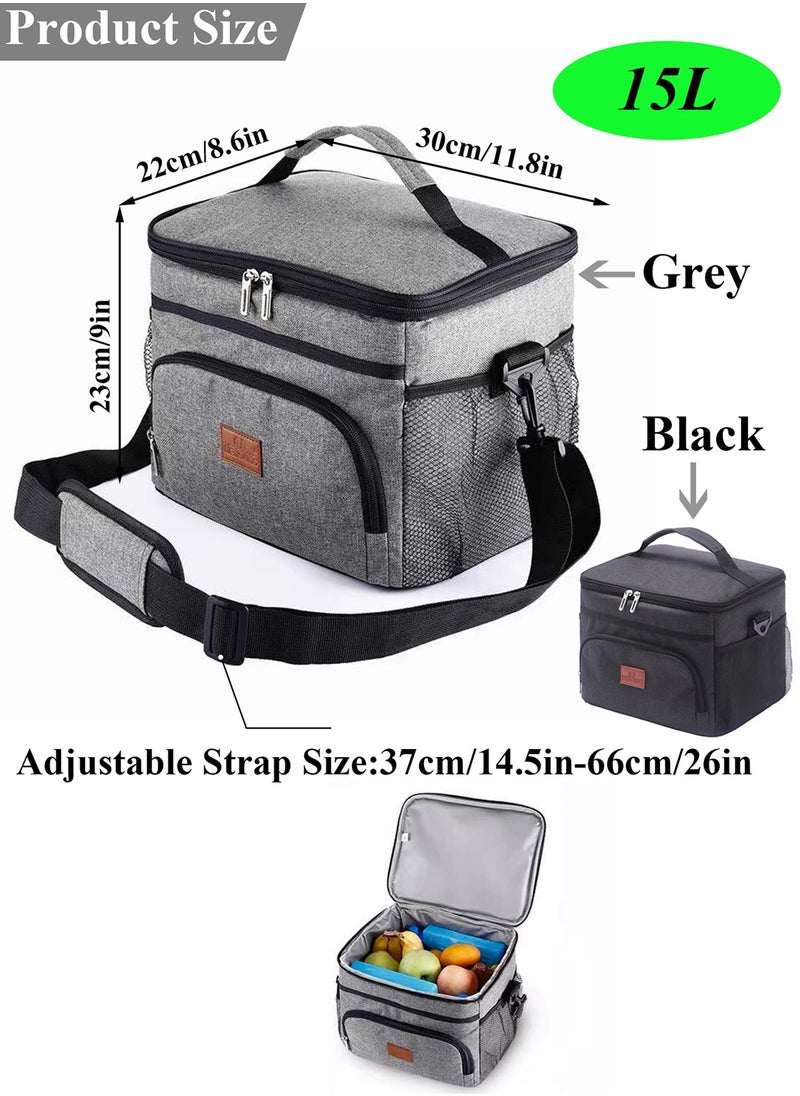 Qiccijoo Qiccijoo Lunch Bags 15L Insulated Cooler Bag for Men Women, Reusable Insulated Waterproof Lunch Bag for Office Work School Picnic Beach Gym (Black)  - Image 2