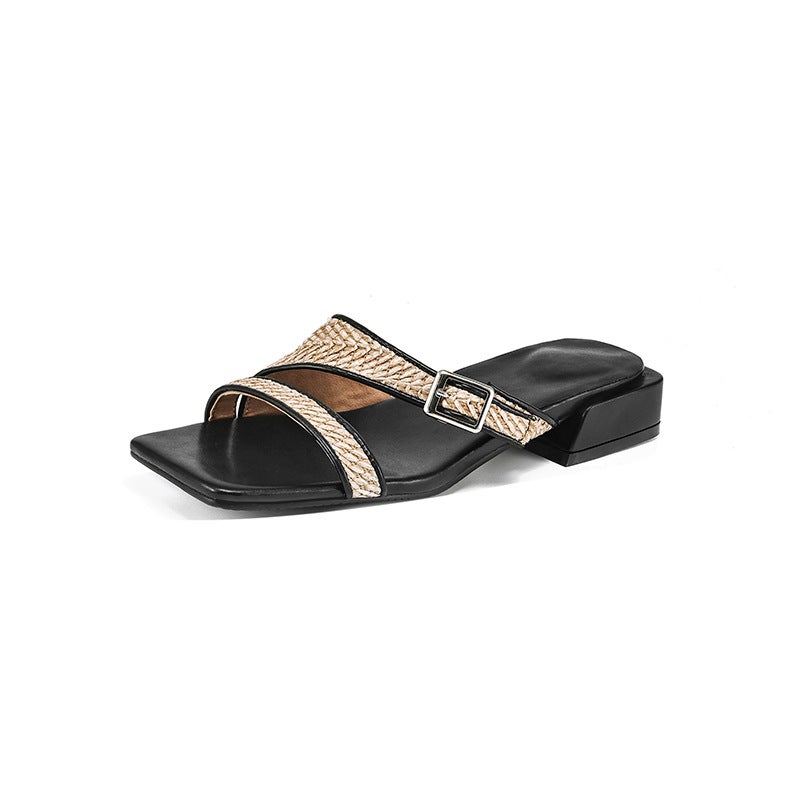 Casual Low Heel Square Head Women'S Shoes 31-43 Size Code College Style Outdoor Slippers - Image 1