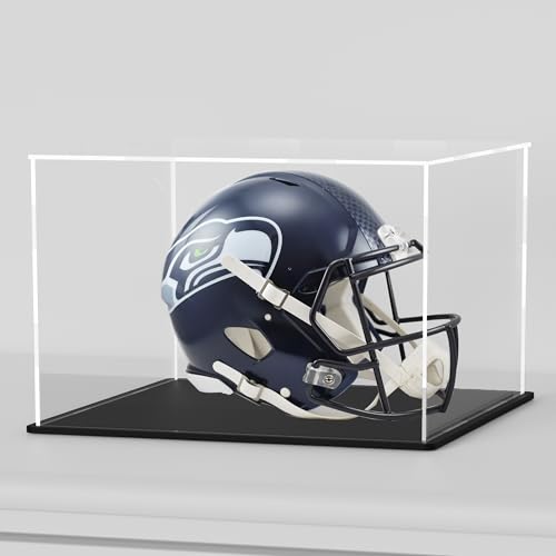 SVENJBB Mini Helmet Display Case 75x55x55 Inch Acrylic Box for Display Clear Acrylic Display Cases with Matte Black Base for Football Mini Helmet Protection