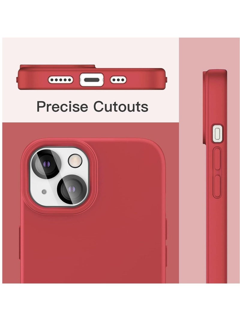 ELTRAZONE 3 in 1 Silicone Case for iPhone 14 Plus 6.7-inch, with 2-Pack Screen Protector and 2-Pack Camera Lens Protector, Full Coverage Tempered Glass Film, Shockproof Phone Cover (Red) - Image 3