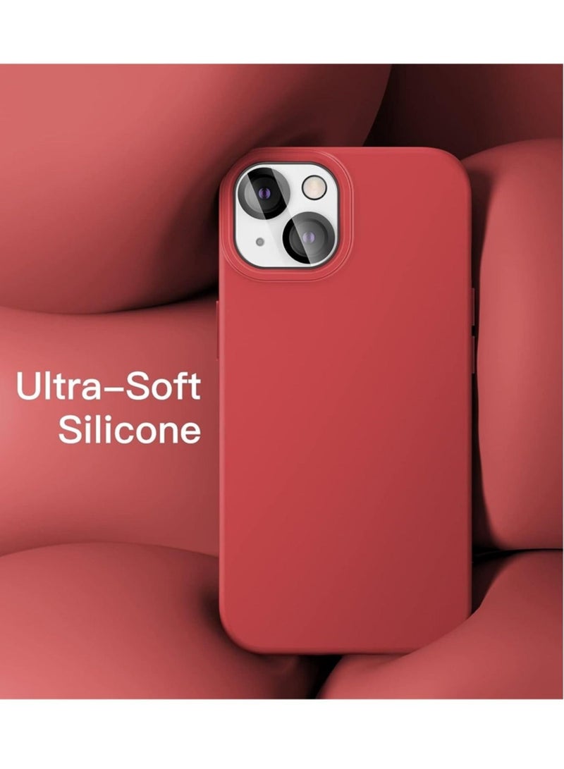 ELTRAZONE 3 in 1 Silicone Case for iPhone 14 Plus 6.7-inch, with 2-Pack Screen Protector and 2-Pack Camera Lens Protector, Full Coverage Tempered Glass Film, Shockproof Phone Cover (Red) - Image 2