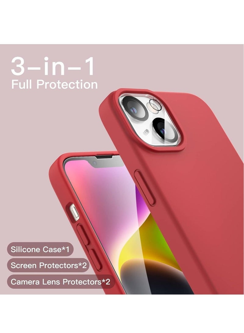 ELTRAZONE 3 in 1 Silicone Case for iPhone 14 Plus 6.7-inch, with 2-Pack Screen Protector and 2-Pack Camera Lens Protector, Full Coverage Tempered Glass Film, Shockproof Phone Cover (Red) - Image 5