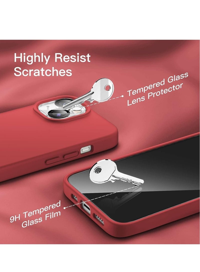 ELTRAZONE 3 in 1 Silicone Case for iPhone 14 Plus 6.7-inch, with 2-Pack Screen Protector and 2-Pack Camera Lens Protector, Full Coverage Tempered Glass Film, Shockproof Phone Cover (Red) - Image 4