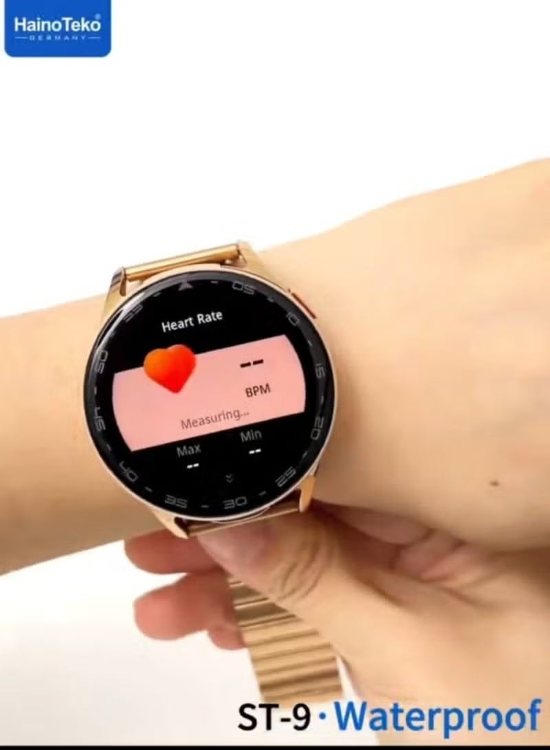 هينو تيكو ساعة HainoTeko الذكية النسائية باللون الوردي مع سماعات أذن مدمجة طراز ST-9، سماعات أذن لاسلكية، شاشة AMOLED مقاومة للماء، تدعم الاتصال عبر البلوتوث، تأتي مع 3 أحزمة - Image 2