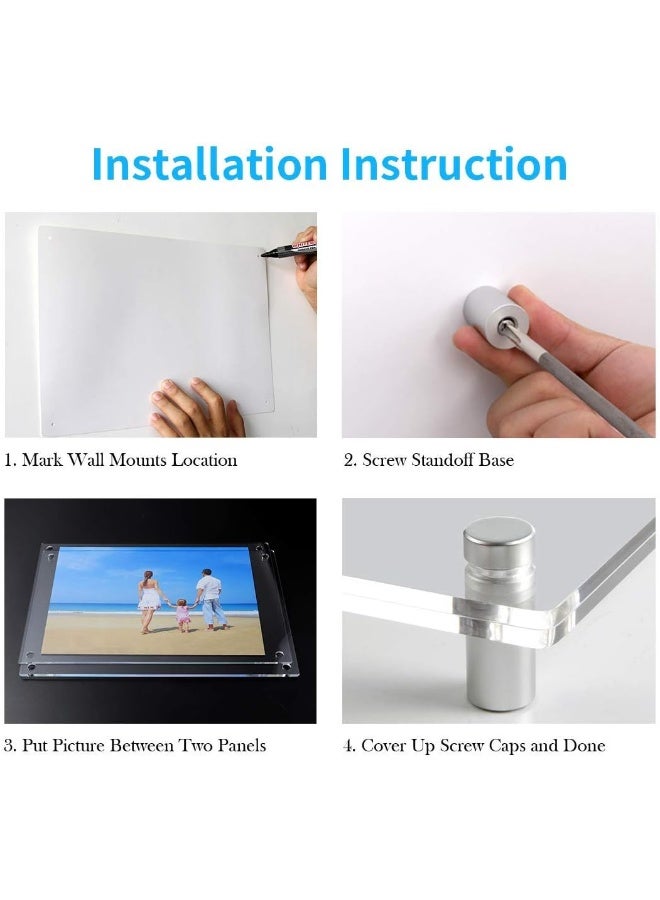 NIUBEE Clear Acrylic Wall Mount Floating Frameless Picture Frame Up to 16x20 Photo for Poster Photography FramesDouble PanelFull Frame is 185x225 inch - Image 2