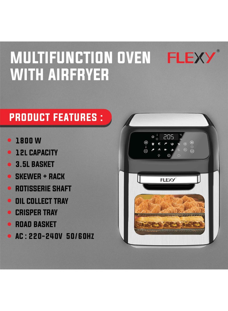 Flexy Air Fryer 12L 1800W Digital With Touch Controls And Clear Window Includes 10 Presets 6 Accessories For Roasting Baking Dehydrating Reheating - Image 2