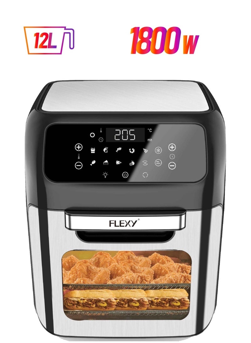 Flexy Air Fryer 12L 1800W Digital With Touch Controls And Clear Window Includes 10 Presets 6 Accessories For Roasting Baking Dehydrating Reheating - Image 1