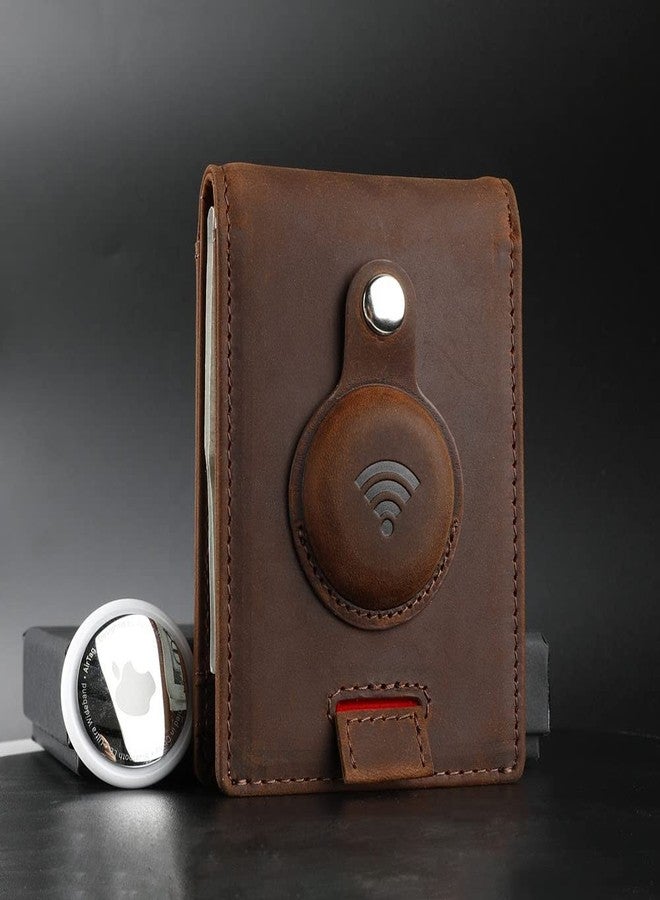 Lumberjack Plaid Genuine Leather AirTag & Moto Tag Wallet – Minimalist RFID Blocking, Slim Bifold Credit Card Holder with Money Clip, Gift Box (Brown) - Image 2
