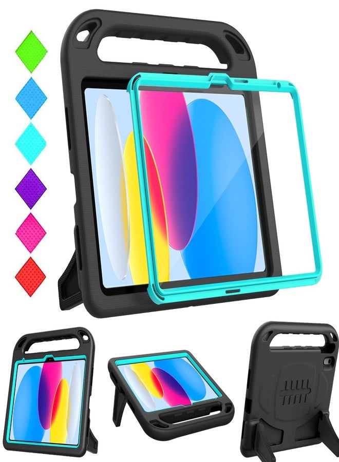BMOUO جراب BMOUO للأطفال لجهاز iPad الجيل العاشر 10.9 بوصة 2022 - مع واقي شاشة مدمج، مقاوم للصدمات، خفيف الوزن، مزود بمقبض قابل للطي وحامل، متوفر باللونين الأسود والفيروزي. - Image 1