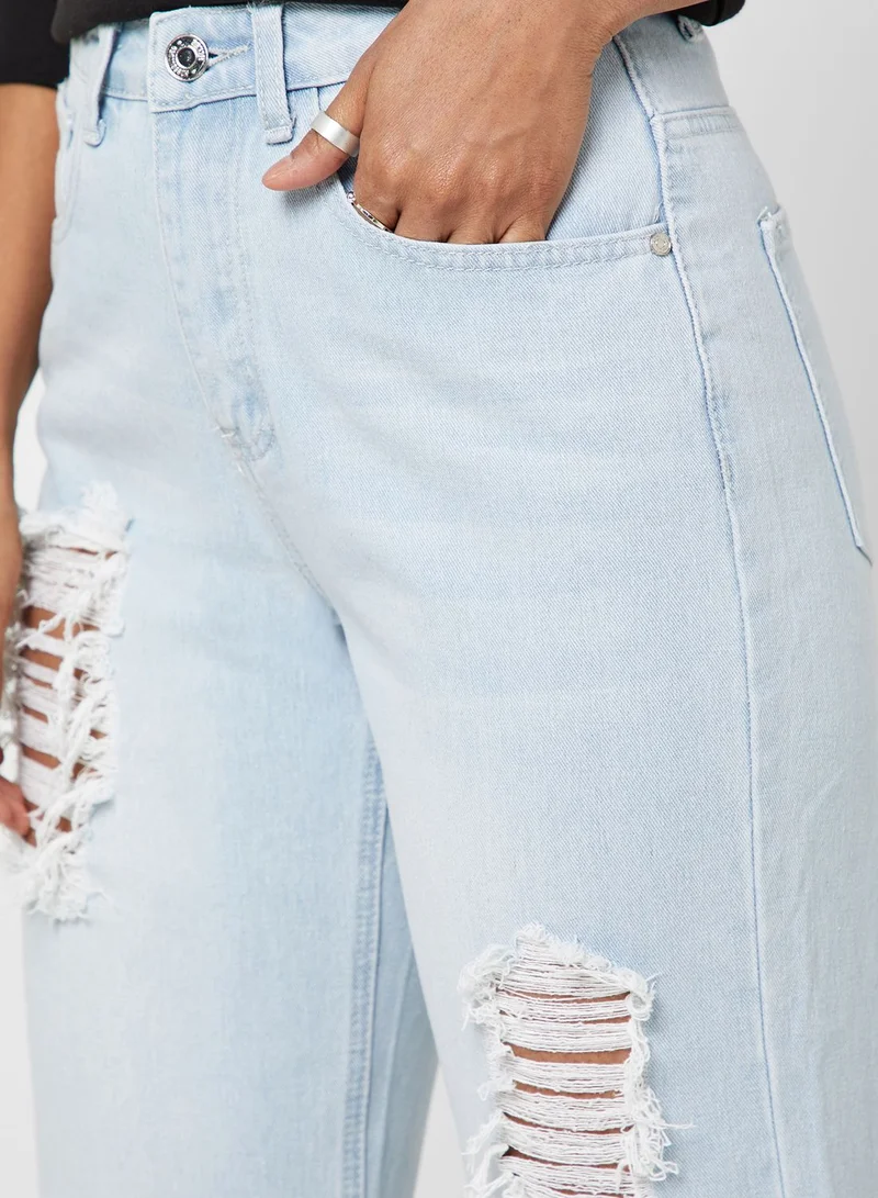 Missguided High Rise Ripped Boyfriend Jeans
