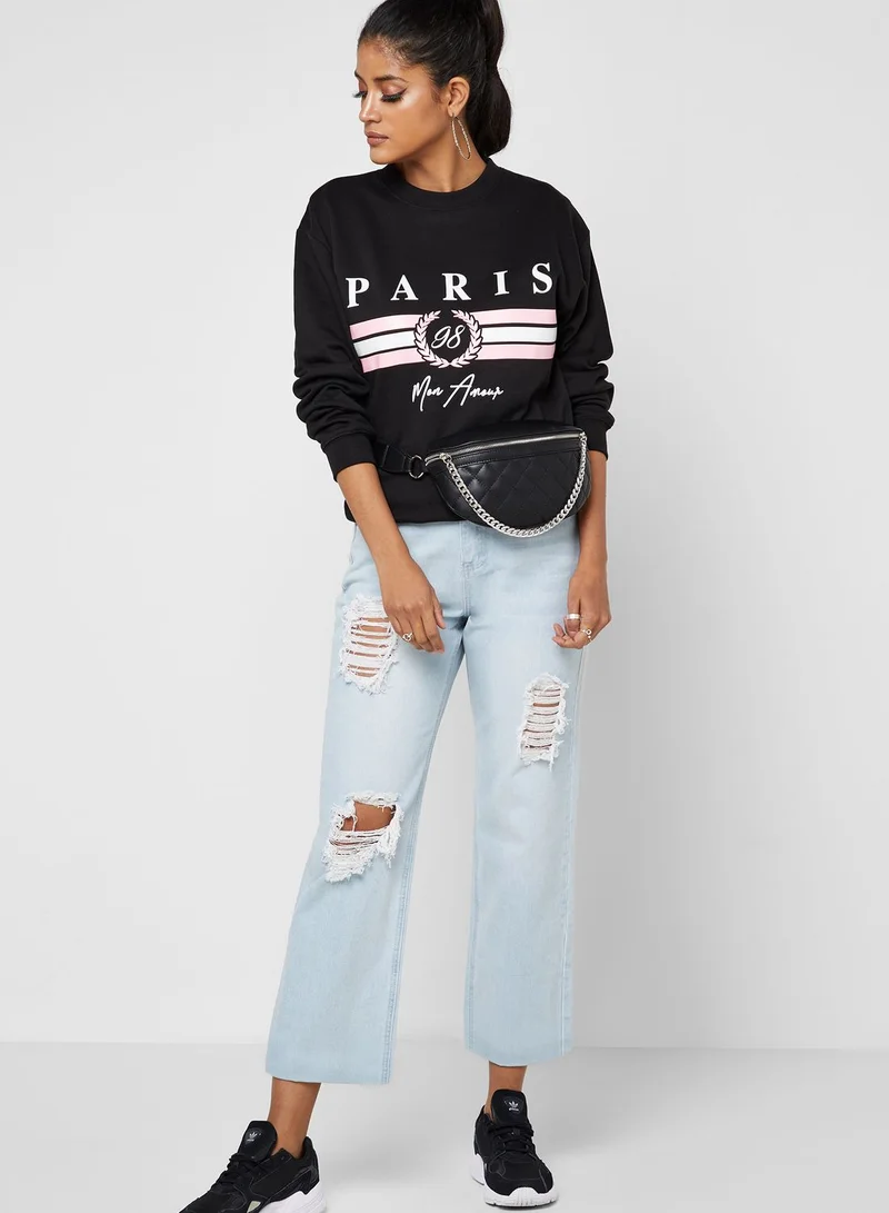 Missguided High Rise Ripped Boyfriend Jeans
