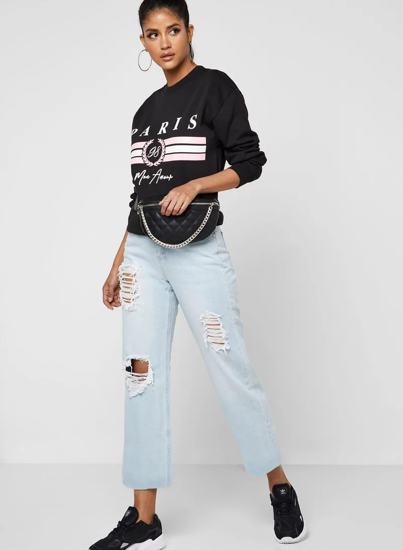 Missguided High Rise Ripped Boyfriend Jeans