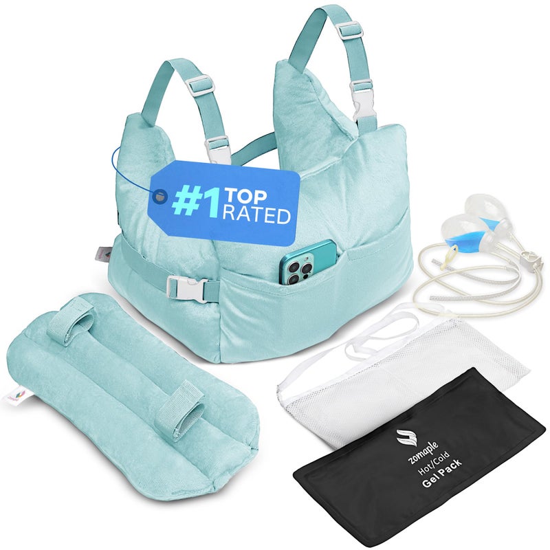 Zomaple Mastectomy Recovery Pillow with Strap, Gel Pack, Seat Belt Cover & Shower Lanyard â€“ Post-Op Essentials, Breast Augmentation/Reduction & Recovery Supplies â€“ Washable Cover for Comfort & Support - Image 1