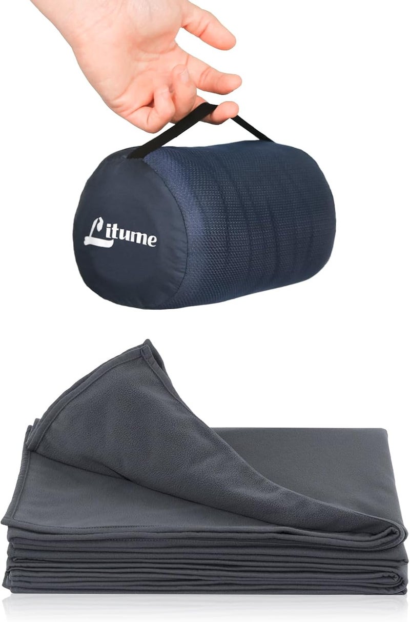 Litume Travel Camping Blanket Lightweight and Breathable, 67 x 48 in Soft Airplane Flight Blanket for Travelers, Foldable Sheet with Stuff Sack for Train, Camp, backapcking, Office, Home (E651 Grey) - Image 1