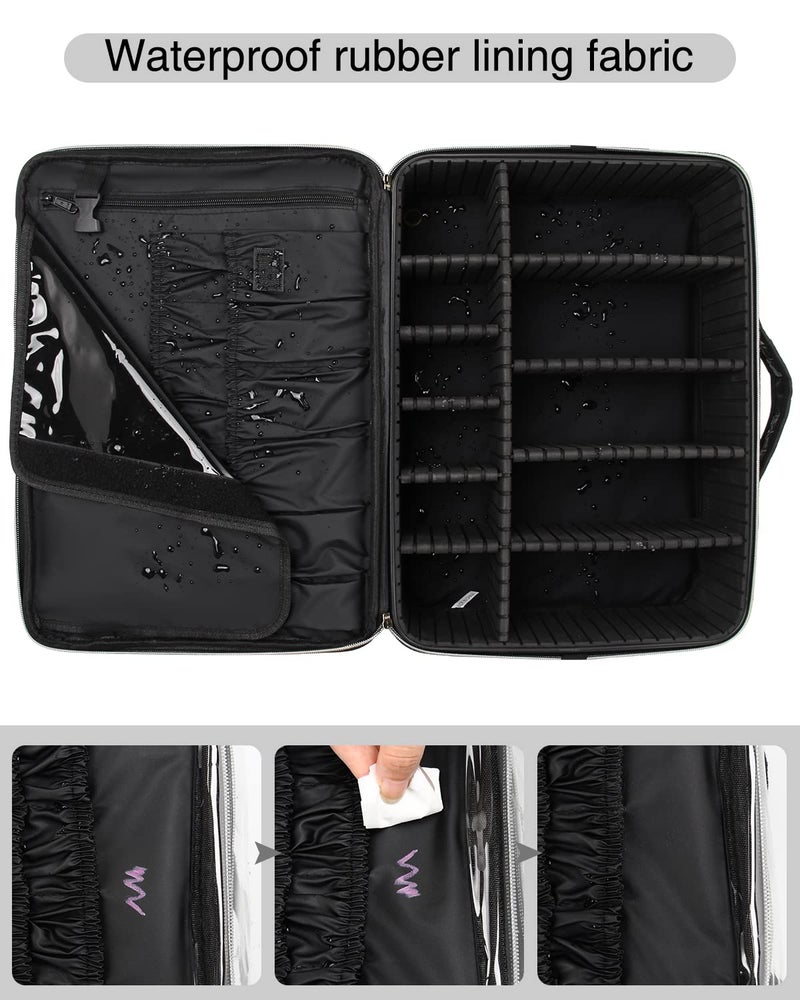 Relavel Extra Large Makeup Case Travel Makeup Bag Professional Leather Artist Bag Portable Cosmetic Brush Holder Organizer Nail Organizer Box with Adjustable Dividers - Image 3