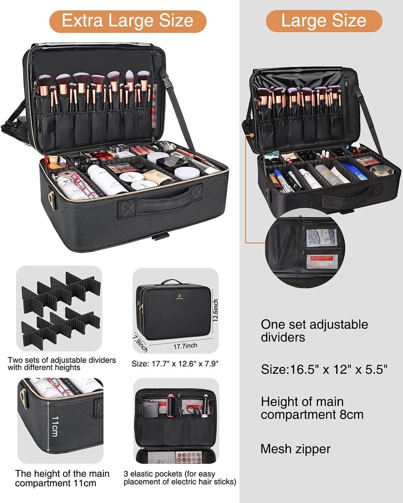 Relavel Extra Large Makeup Case Travel Makeup Bag Professional Leather Artist Bag Portable Cosmetic Brush Holder Organizer Nail Organizer Box with Adjustable Dividers - Image 5