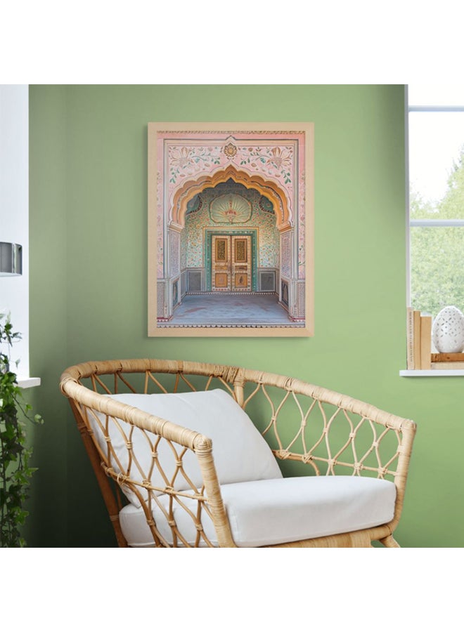 آرت دیکور  لوحة فنية مؤطرة بطباعة راقية لباب قصر هندي، بتصميم معماري راجستاني وقوس مغولي يعكس التراث الثقافي، ديكور جداري أنيق لغرفة المعيشة أو النوم أو المكتب أو المنزل أو الفندق أو الاستوديو. - Image 2