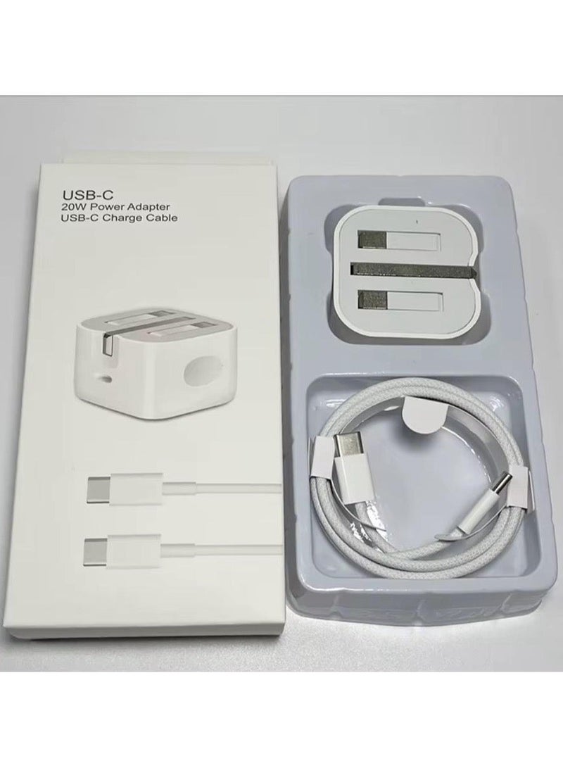 شاحن سريع 20 واط | شاحن جداري سريع USB-C مع سلك شحن من النوع C بطول 1 متر، متوافق مع أجهزة iPhone 16/15/Pro Max/Pro/Plus وجميع الهواتف المحمولة من النوع C - Image 2