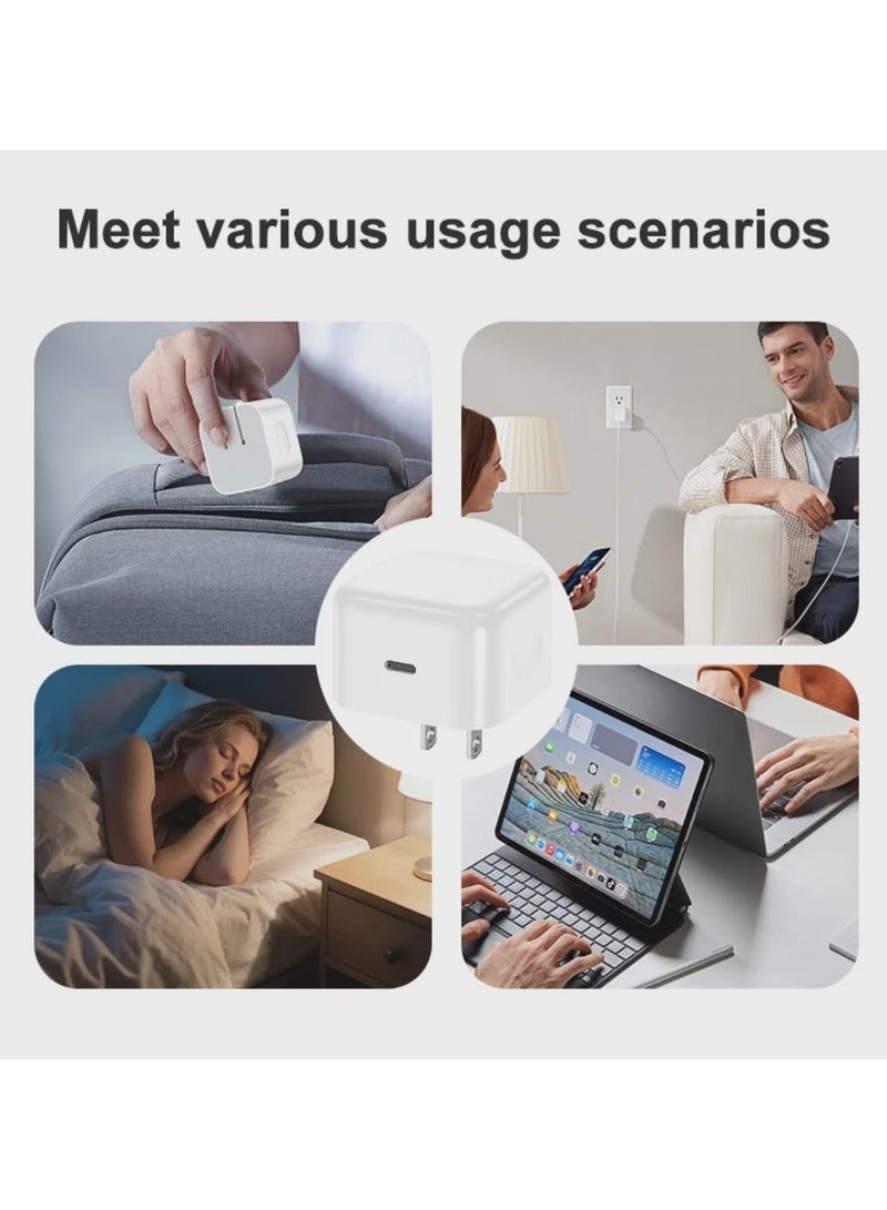 شاحن سريع 20 واط | شاحن جداري سريع USB-C مع سلك شحن من النوع C بطول 1 متر، متوافق مع أجهزة iPhone 16/15/Pro Max/Pro/Plus وجميع الهواتف المحمولة من النوع C - Image 4