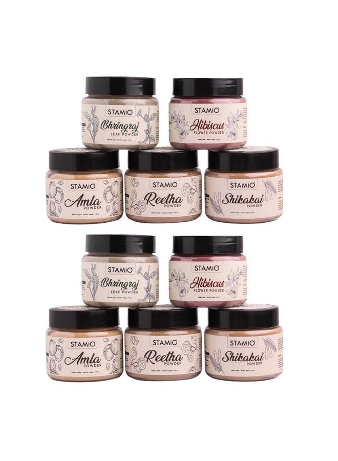 STAMIO Amla Reetha Shikakai Bhringraj And Hibiscus Powder Combo Pack For Hair Care Wash Healthy Scalp Nourishment Mask Helps To Control Dandruff Hairfall ; Natural Cleanser ; 500Gm - Image 1