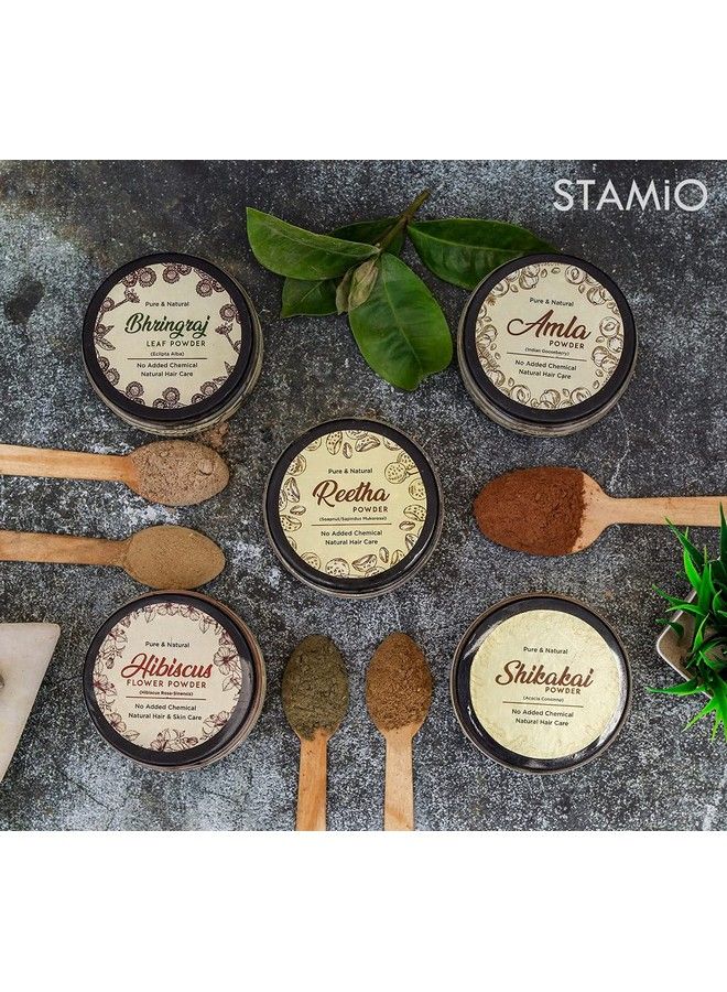 STAMIO Amla Reetha Shikakai Bhringraj And Hibiscus Powder Combo Pack For Hair Care Wash Healthy Scalp Nourishment Mask Helps To Control Dandruff Hairfall ; Natural Cleanser ; 500Gm - Image 5