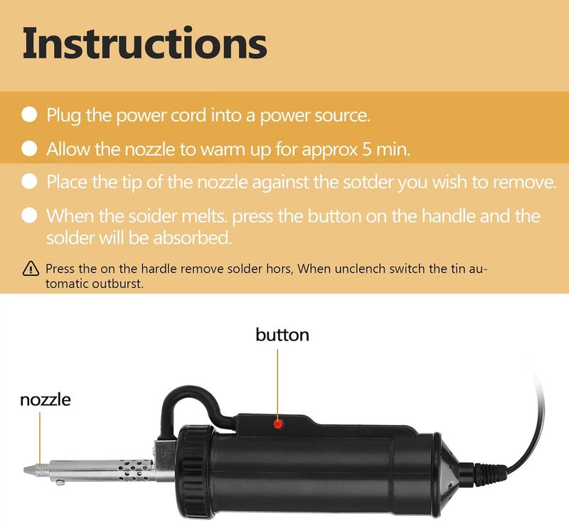 VISLONE Solder Sucker, Automatic Desoldering Pump Vacuum, Portable Electric Solder Tin Sucker, Vacuum Soldering Remove Pump Desoldering Machine, AC110V 30W with 3 Soldering Suction Tips - Image 4