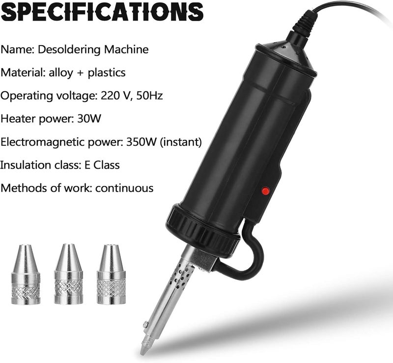 VISLONE Solder Sucker, Automatic Desoldering Pump Vacuum, Portable Electric Solder Tin Sucker, Vacuum Soldering Remove Pump Desoldering Machine, AC110V 30W with 3 Soldering Suction Tips - Image 5