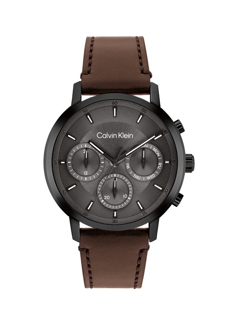 Calvin Klein Analogue Multifunction Quartz Watch for Men GAUGE Collection with Brown Leather Strap - 25200498 - Image 5
