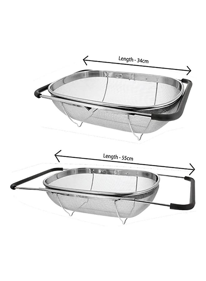 BLACKSTONE Stainless Steel Washbasin Mesh Basket 34X23 Cm With Expandable Rubber Grip Handles, Over The Sink Colander Strainer Fine Mesh Metal Pasta Washing Large Kitchen Gadgets Tools - Image 3