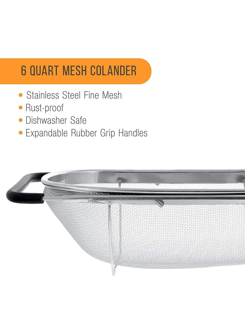 BLACKSTONE Stainless Steel Washbasin Mesh Basket 34X23 Cm With Expandable Rubber Grip Handles, Over The Sink Colander Strainer Fine Mesh Metal Pasta Washing Large Kitchen Gadgets Tools - Image 2