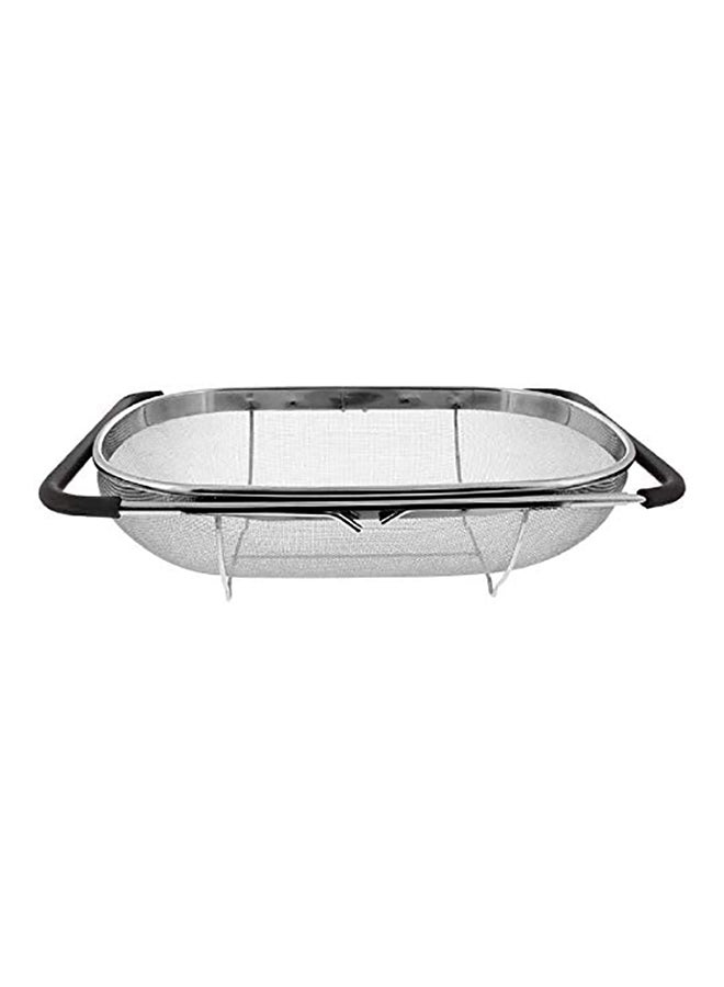 BLACKSTONE Stainless Steel Washbasin Mesh Basket 34X23 Cm With Expandable Rubber Grip Handles, Over The Sink Colander Strainer Fine Mesh Metal Pasta Washing Large Kitchen Gadgets Tools - Image 1