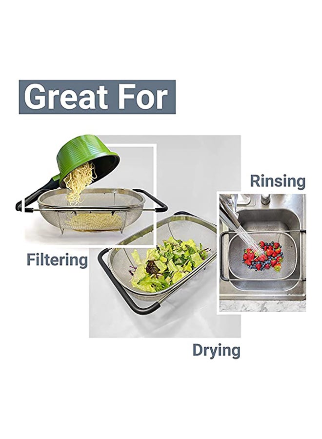 BLACKSTONE Stainless Steel Washbasin Mesh Basket 34X23 Cm With Expandable Rubber Grip Handles, Over The Sink Colander Strainer Fine Mesh Metal Pasta Washing Large Kitchen Gadgets Tools - Image 5