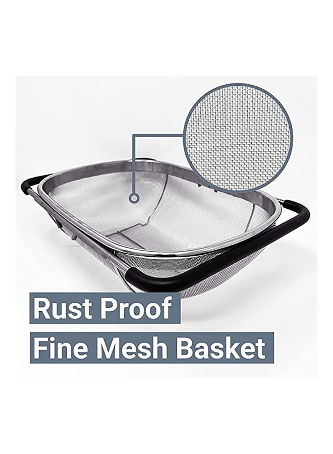 BLACKSTONE Stainless Steel Washbasin Mesh Basket 34X23 Cm With Expandable Rubber Grip Handles, Over The Sink Colander Strainer Fine Mesh Metal Pasta Washing Large Kitchen Gadgets Tools - Image 4